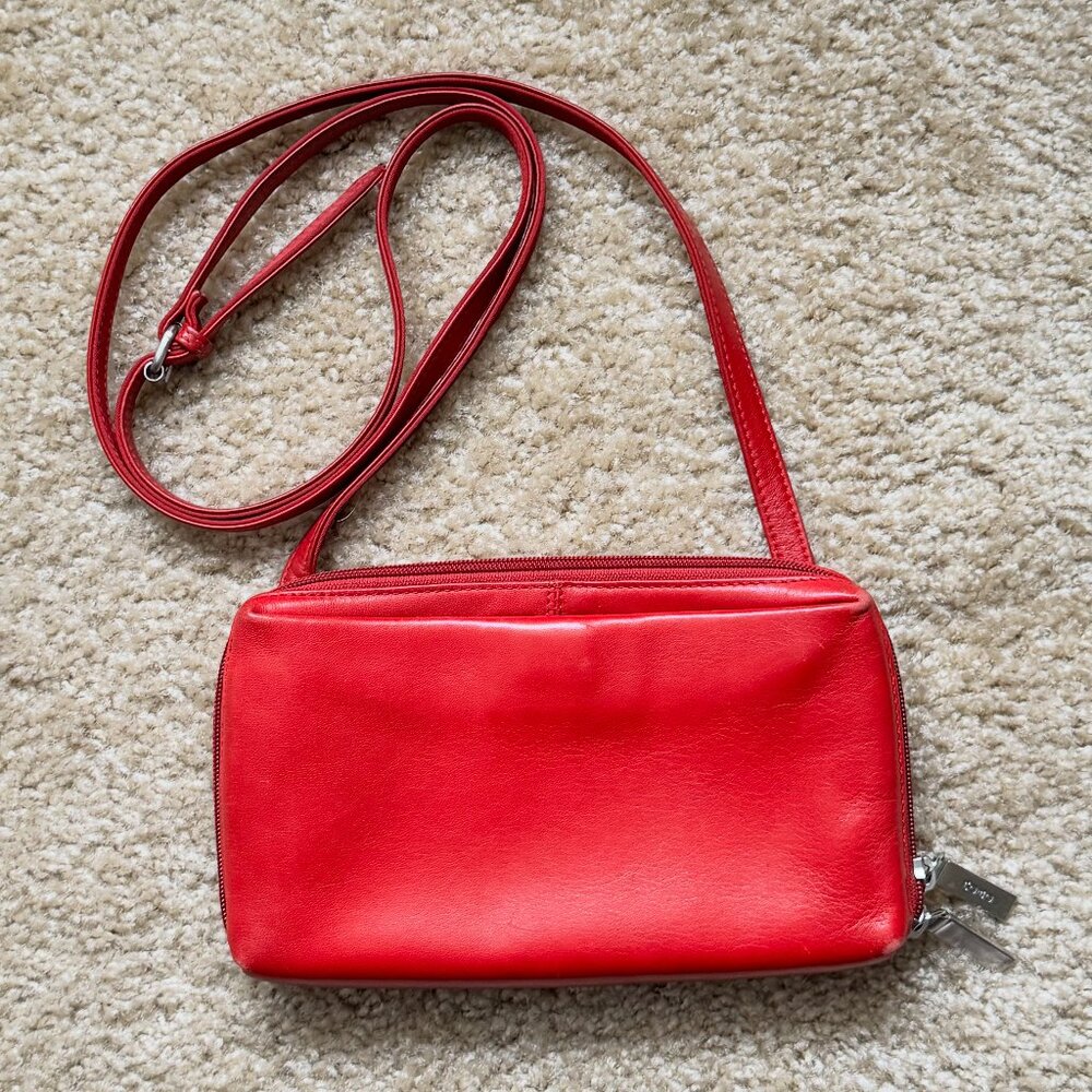 HOBO Red Leather Crossbody Wallet Organizer Zip-Around Mini Bag - Picture 2 of 13